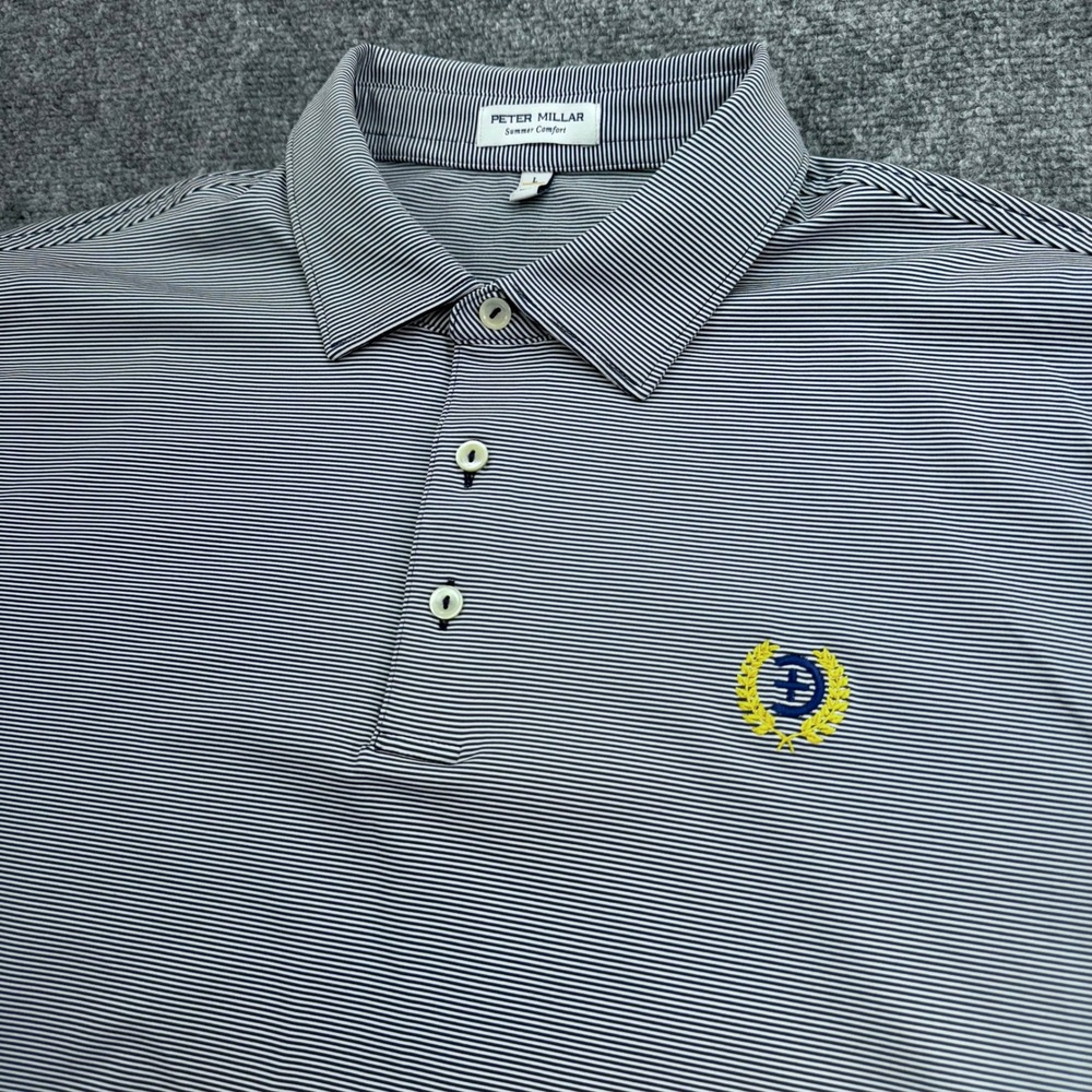 Peter Millar Summer Comfort Polo Shirt Mens‎ Large Navy Striped Performance Golf